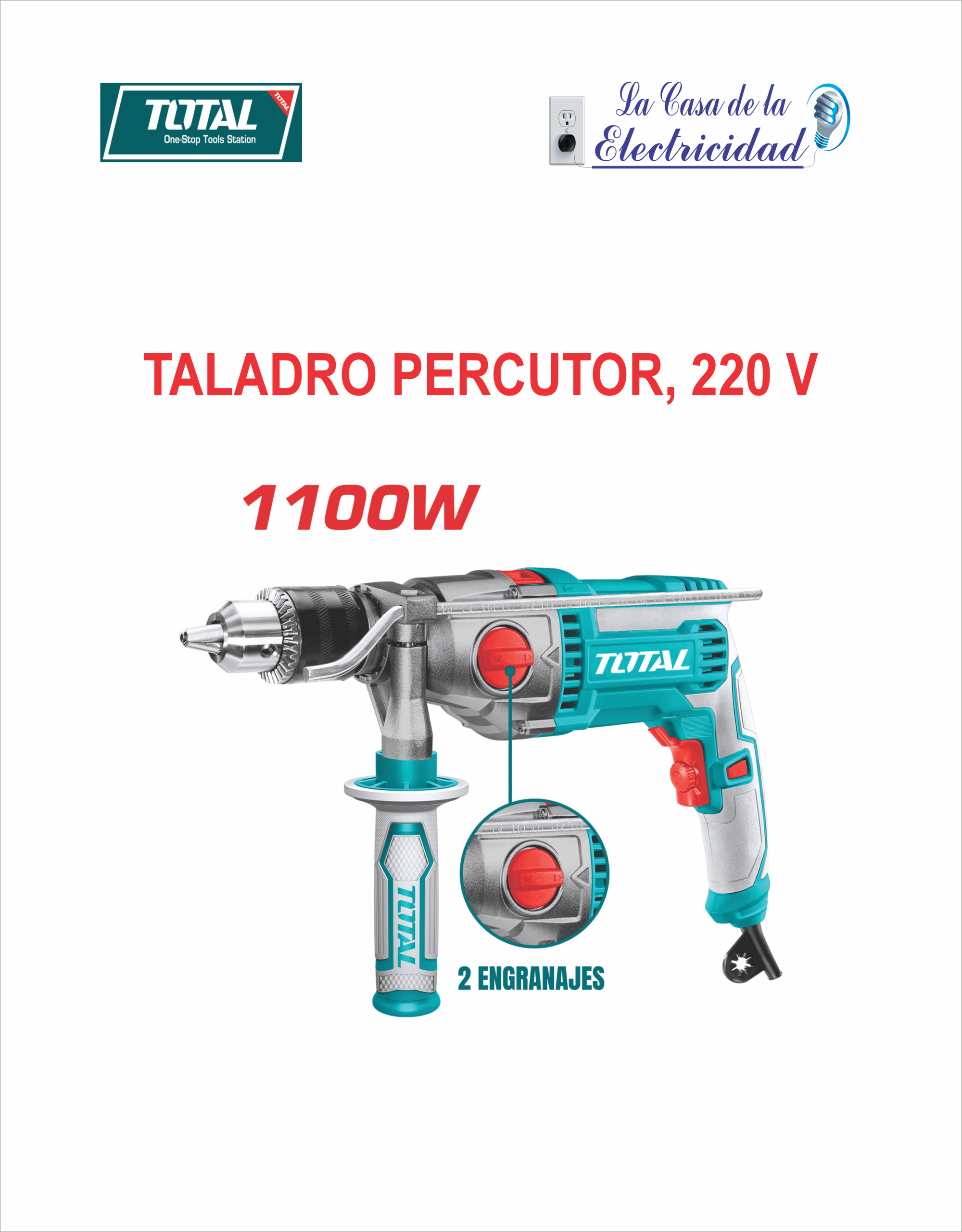 TALADRO PERCUTOR, 1100W - 220 A 240V - TOTAL